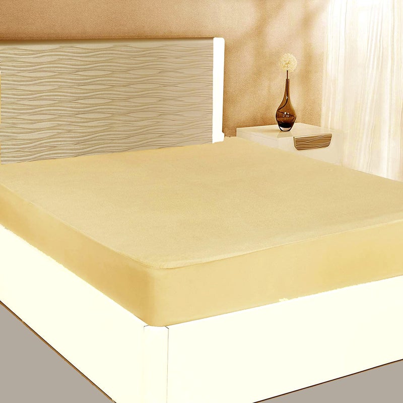 INDIA FURNISH India Furnish Terry Waterproof Mattress Protector with Elastic Skirting King Size Beige 72x75 - Image 1