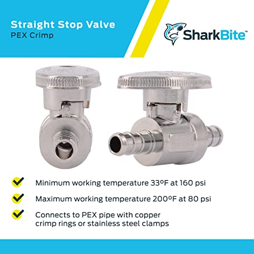 SharkBite 3/8 Inch Crimp Quarter Turn Straight Stop, Brass Plumbing Fitting, PEX Pipe, PE-RT, 23382LF - Image 4