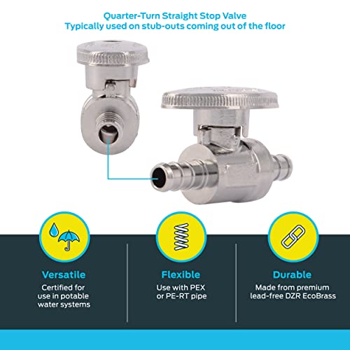 SharkBite 3/8 Inch Crimp Quarter Turn Straight Stop, Brass Plumbing Fitting, PEX Pipe, PE-RT, 23382LF - Image 3