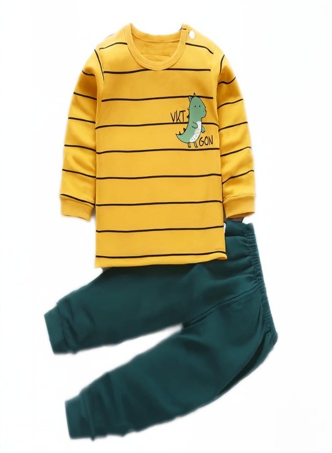 Fommy Baby Products - Kid Clothes with Dragon Print Yellow Stripe T Shirt & Green Pyjama - Kids Dress for Boys & Girls - Ideal for New Born Baby Clothes (3 Year-4 Year, Yello & Green) - Image 2