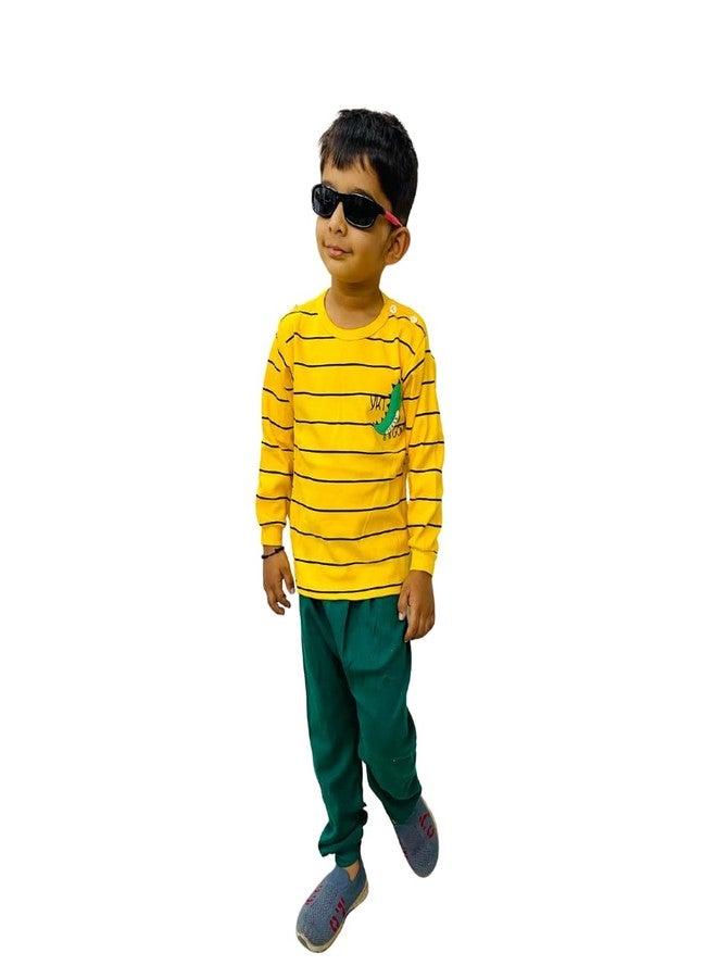Fommy Baby Products - Kid Clothes with Dragon Print Yellow Stripe T Shirt & Green Pyjama - Kids Dress for Boys & Girls - Ideal for New Born Baby Clothes (3 Year-4 Year, Yello & Green) - Image 3