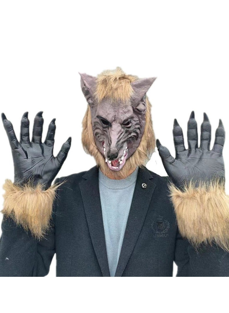 Horror Mask Party Cosplay Costume Werewolf Dress Up Mask - Wolf Head Mask and Claws (Man) - Image 1