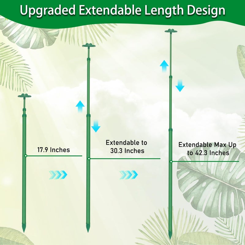 BOVITRO Extendable Plant Stakes, Length Scalable from 17.9IN to 42.3IN Plant Support Stake, Orchid Sticks with Clips for Indoor Outdoor,Garden Stakes for Plant,Tomato,Vegetables,Monstera,Vine - 3Pack - Image 3