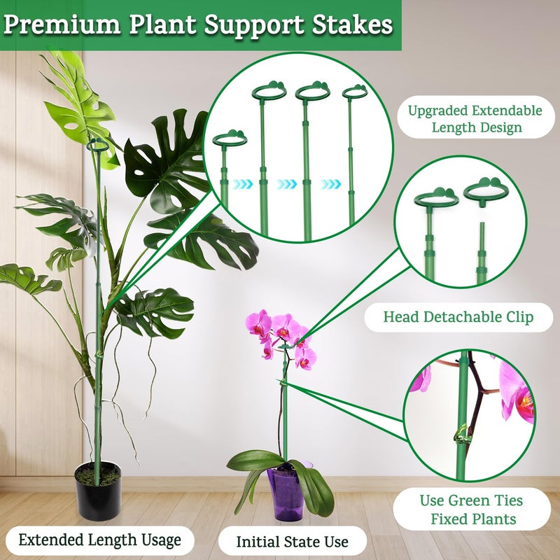 BOVITRO Extendable Plant Stakes, Length Scalable from 17.9IN to 42.3IN Plant Support Stake, Orchid Sticks with Clips for Indoor Outdoor,Garden Stakes for Plant,Tomato,Vegetables,Monstera,Vine - 3Pack - Image 4