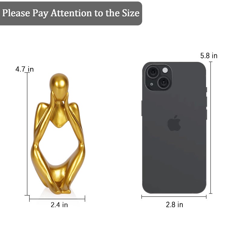 Ozzptuu Sandstone Resin Thinker Style Abstract Sculpture Statue Collectible Figurines Home Office Bookshelf Desktop Decor (Small Gold, Focus) - Image 2