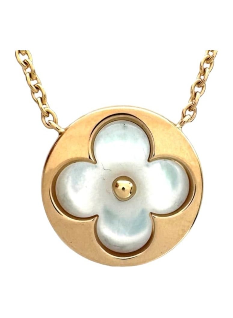 بونكا قلادة نسائية انيقة بتصميم عصري مع دلاية متنوعة من بونكا سلسلة ذهبي فص دائري مطعمه باللون الؤلؤي - Image 1