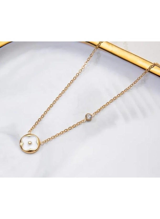 بونكا قلادة نسائية انيقة بتصميم عصري مع دلاية متنوعة من بونكا سلسلة ذهبي فص دائري مطعمه باللون الؤلؤي - Image 3