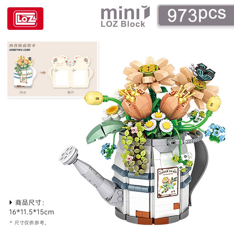 Loz Artificial Building Block Bouquet Assembly Flower Watering Can Potted Plant Eternal Flower Handmade DIY Children's Toys Girls' Gifts (1936 watering can pot)