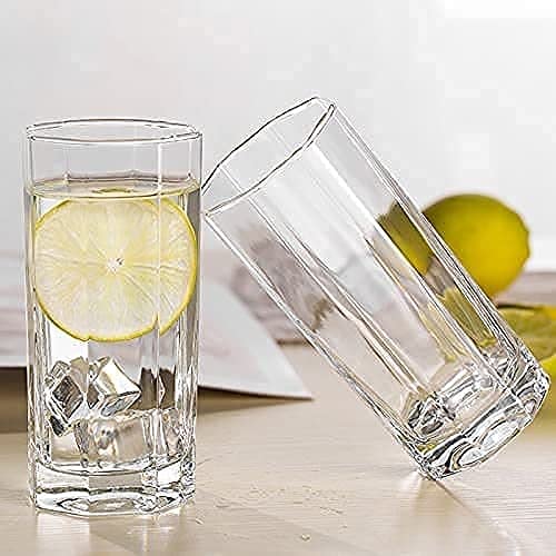 NVRA Premium JuiceWater Glass Set of 4 300ml Classic Highball Tumbler Glasses for Drinking Juice Milkshake Beer Cocktail Coke Lassi Soda Hexagonal 4 - Image 5