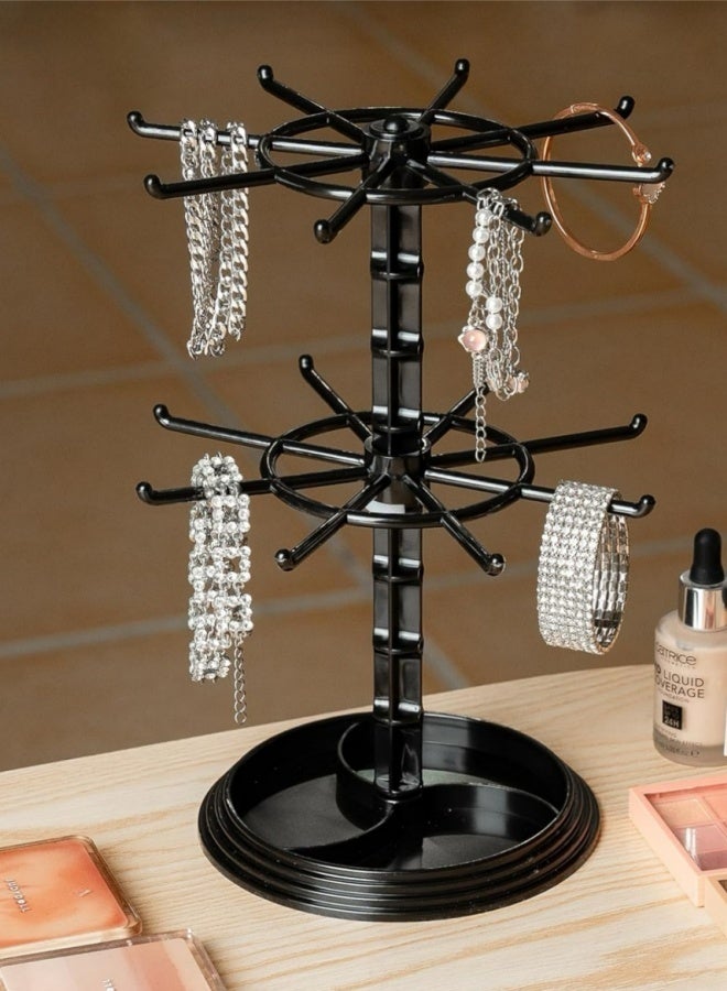 حامل منظم للمجوهرات، حامل عرض مجوهرات دوار من طابقين، حامل قلادات، حامل مجوهرات على شكل شجرة، منظم DIY للأساور والقلائد والأقراط والخواتم والساعات - Image 5