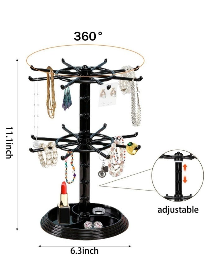 حامل منظم للمجوهرات، حامل عرض مجوهرات دوار من طابقين، حامل قلادات، حامل مجوهرات على شكل شجرة، منظم DIY للأساور والقلائد والأقراط والخواتم والساعات - Image 2