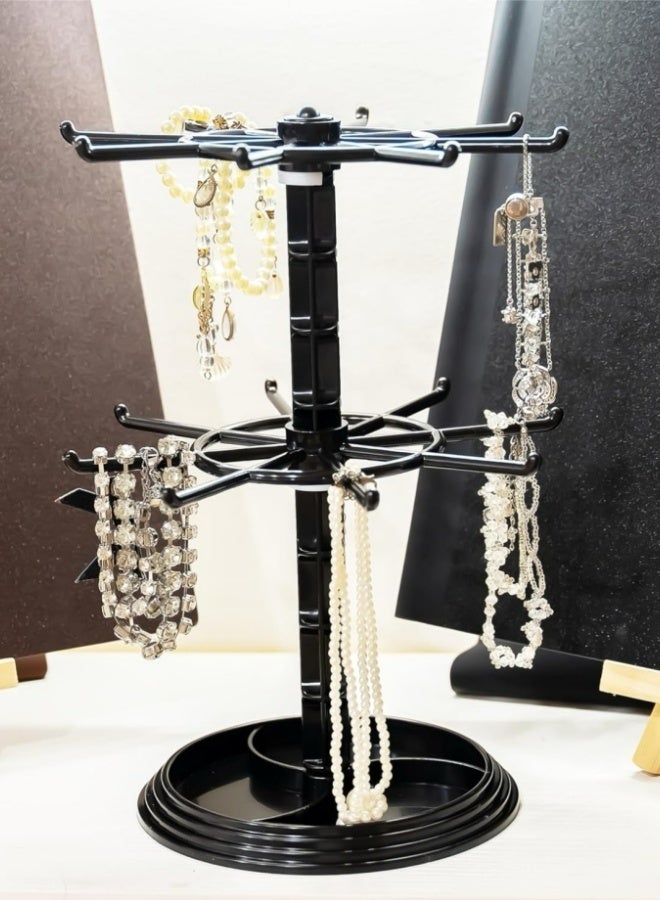 حامل منظم للمجوهرات، حامل عرض مجوهرات دوار من طابقين، حامل قلادات، حامل مجوهرات على شكل شجرة، منظم DIY للأساور والقلائد والأقراط والخواتم والساعات - Image 4