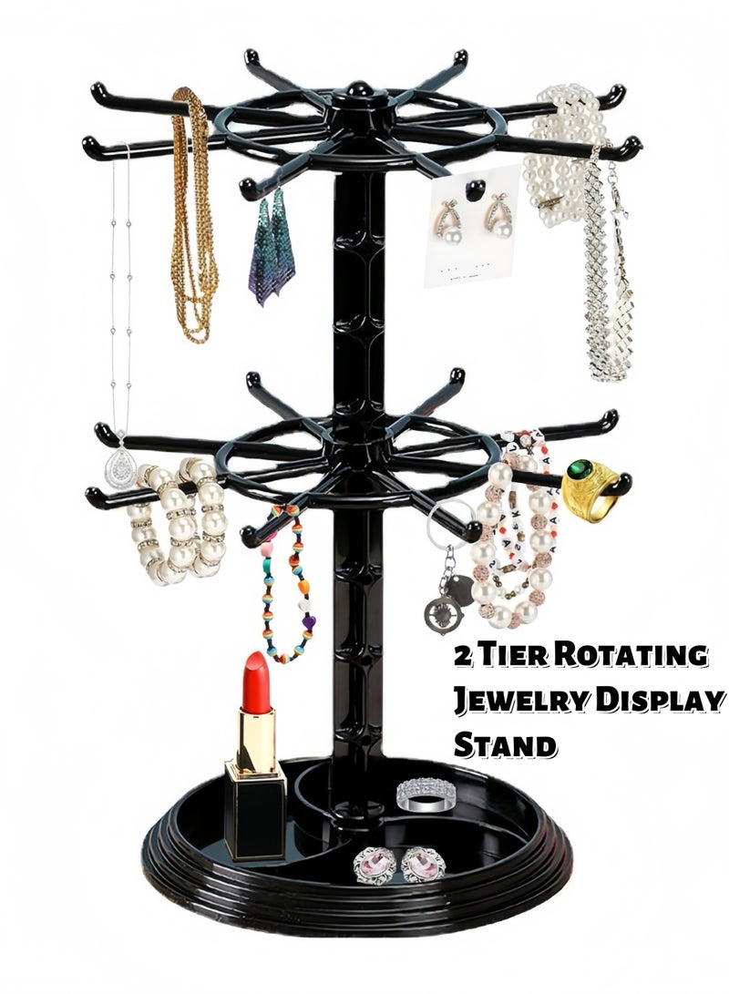 حامل منظم للمجوهرات، حامل عرض مجوهرات دوار من طابقين، حامل قلادات، حامل مجوهرات على شكل شجرة، منظم DIY للأساور والقلائد والأقراط والخواتم والساعات - Image 1