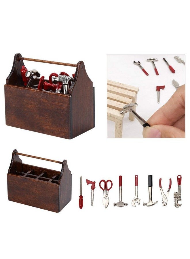 EECOO Doll House Toolbox,Eecoo Miniature Tool Box Wooden Toolbox Model for 1/12 Doll House Accessories with 8PCS Metal Tools Set - Image 2