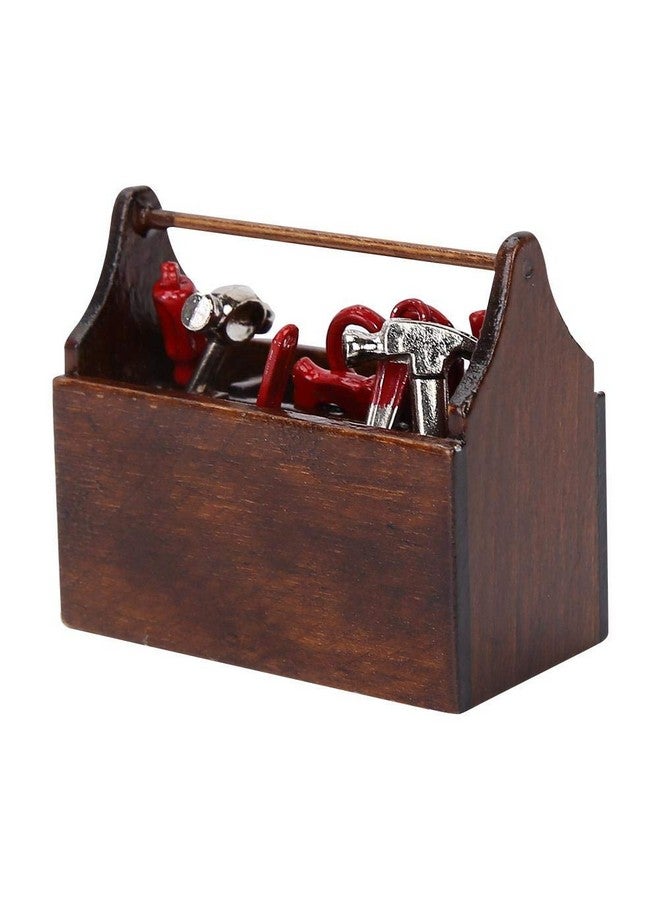 EECOO Doll House Toolbox,Eecoo Miniature Tool Box Wooden Toolbox Model for 1/12 Doll House Accessories with 8PCS Metal Tools Set - Image 1