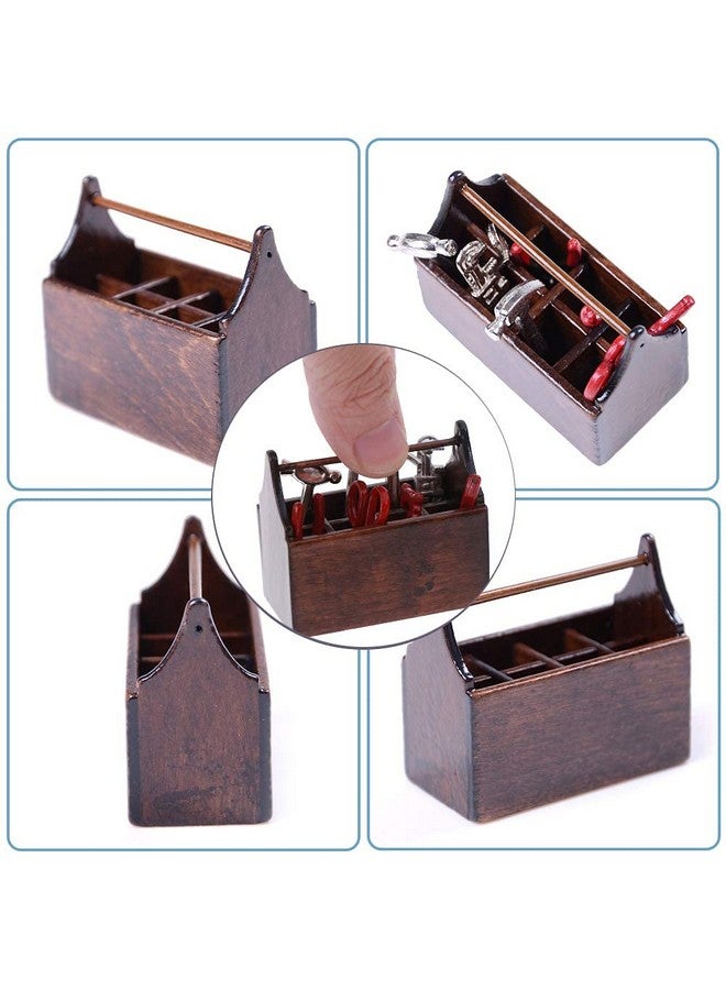 EECOO Doll House Toolbox,Eecoo Miniature Tool Box Wooden Toolbox Model for 1/12 Doll House Accessories with 8PCS Metal Tools Set - Image 3