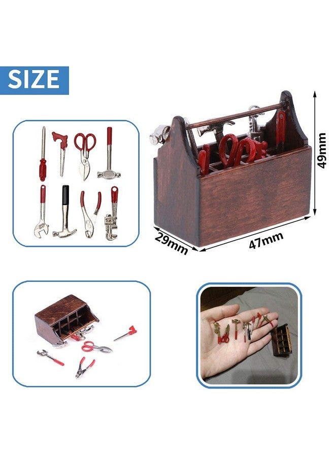 EECOO Doll House Toolbox,Eecoo Miniature Tool Box Wooden Toolbox Model for 1/12 Doll House Accessories with 8PCS Metal Tools Set - Image 4