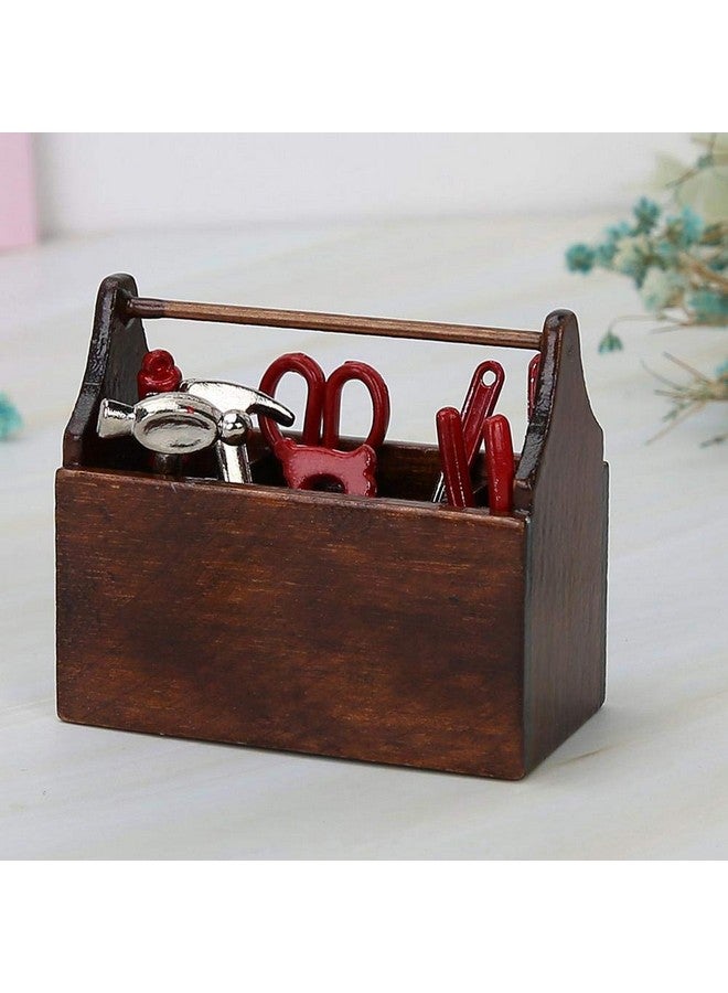 EECOO Doll House Toolbox,Eecoo Miniature Tool Box Wooden Toolbox Model for 1/12 Doll House Accessories with 8PCS Metal Tools Set - Image 5