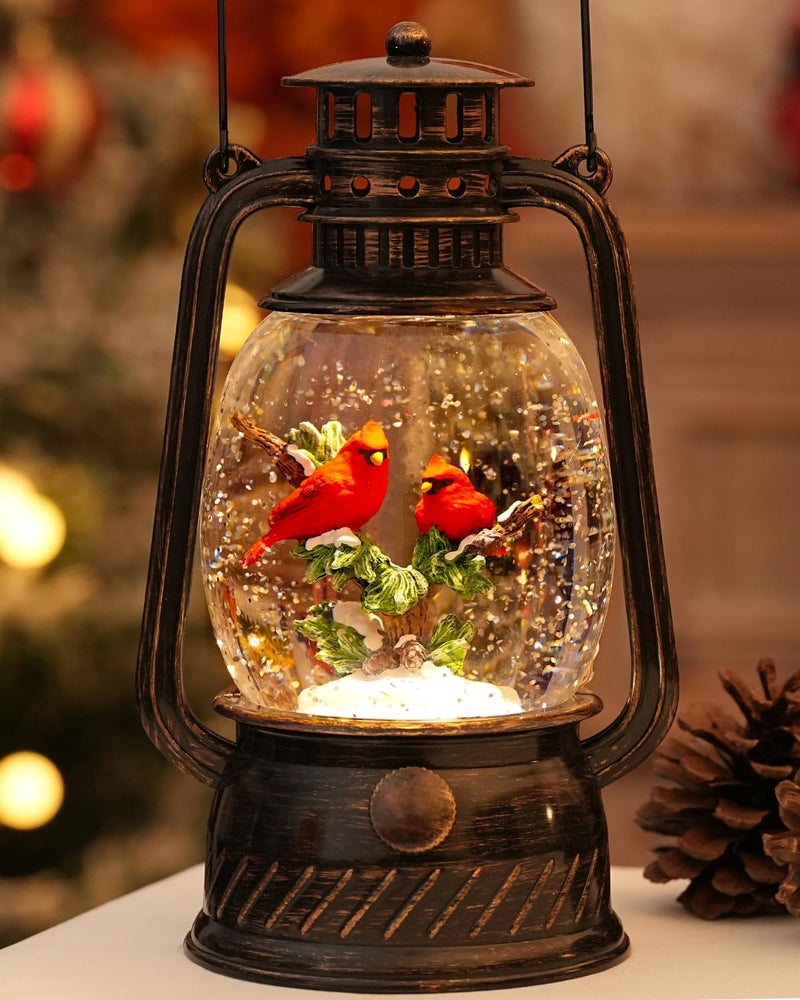 PEATOP Christmas Snow Globes Cardinal Gifts,Christmas Decorations Cardinal Snow Globe, Musical Lantern Light Up 6H Time Glitter Globe Cardinal Red Bird Memorial Gift for Women - Image 1