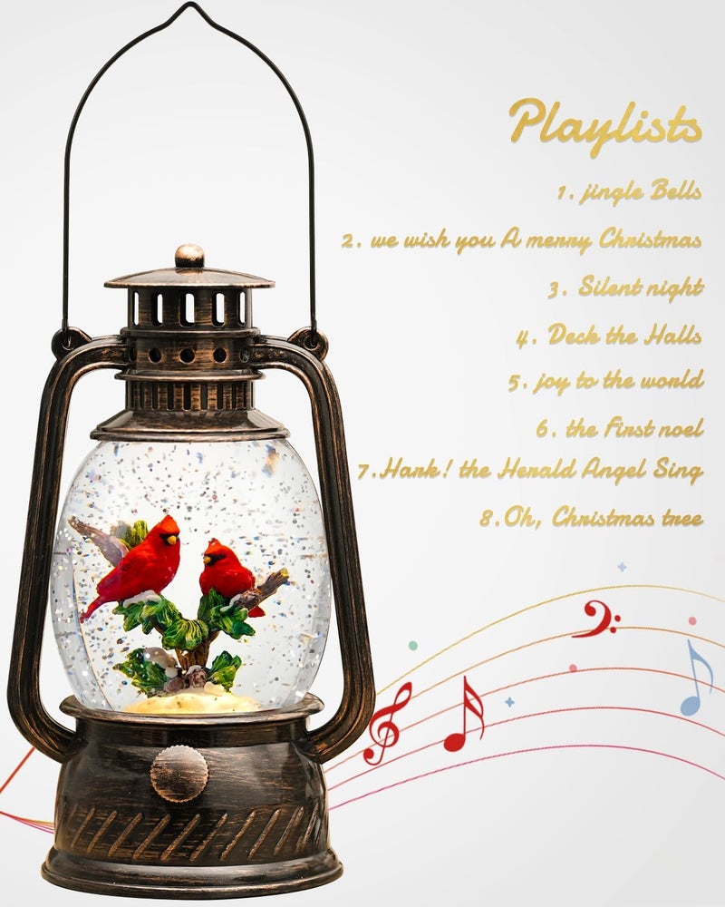 PEATOP Christmas Snow Globes Cardinal Gifts,Christmas Decorations Cardinal Snow Globe, Musical Lantern Light Up 6H Time Glitter Globe Cardinal Red Bird Memorial Gift for Women - Image 4