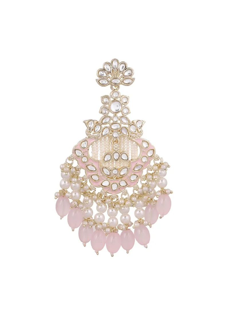 برياسي Kundan Stone Studded  Pearls Beaded Floral Design Drop Earrings
