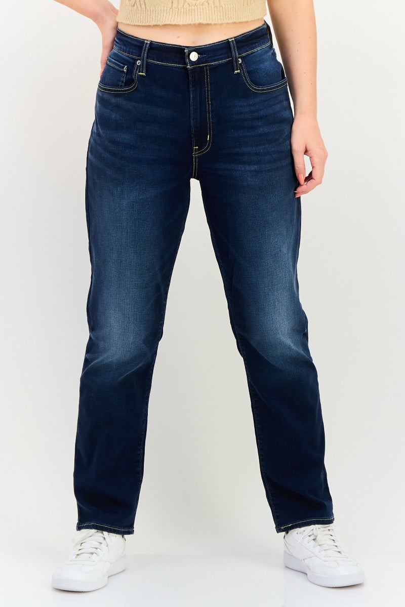 Women Skinny Fit Washed Stretchable Jeans, Dark Blue
