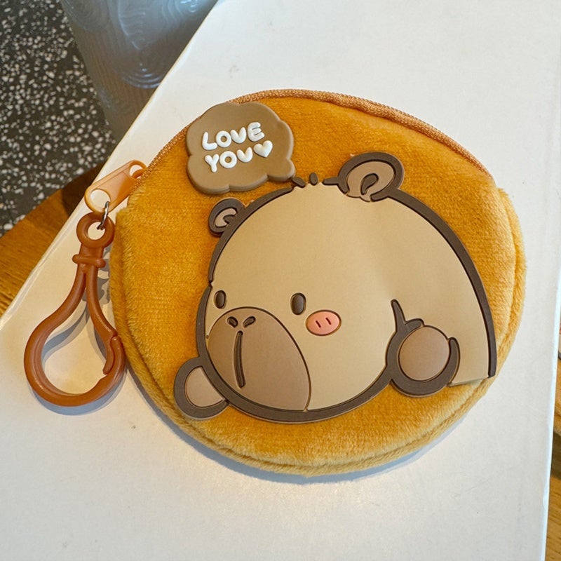 Brown Cartoon Capybara Plush Purse - Soft Comfortable Touch, Multi-Compartment Storage for Earphones Data Cables, Stylish Compact Wallet for Animal Lovers Fashion Enthusiasts - Image 4