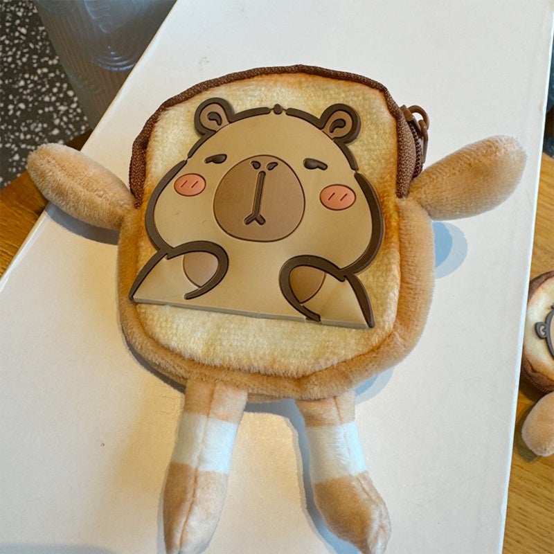 Brown Cartoon Capybara Plush Purse - Soft Comfortable Touch, Multi-Compartment Storage for Earphones Data Cables, Stylish Compact Wallet for Animal Lovers Fashion Enthusiasts - Image 5