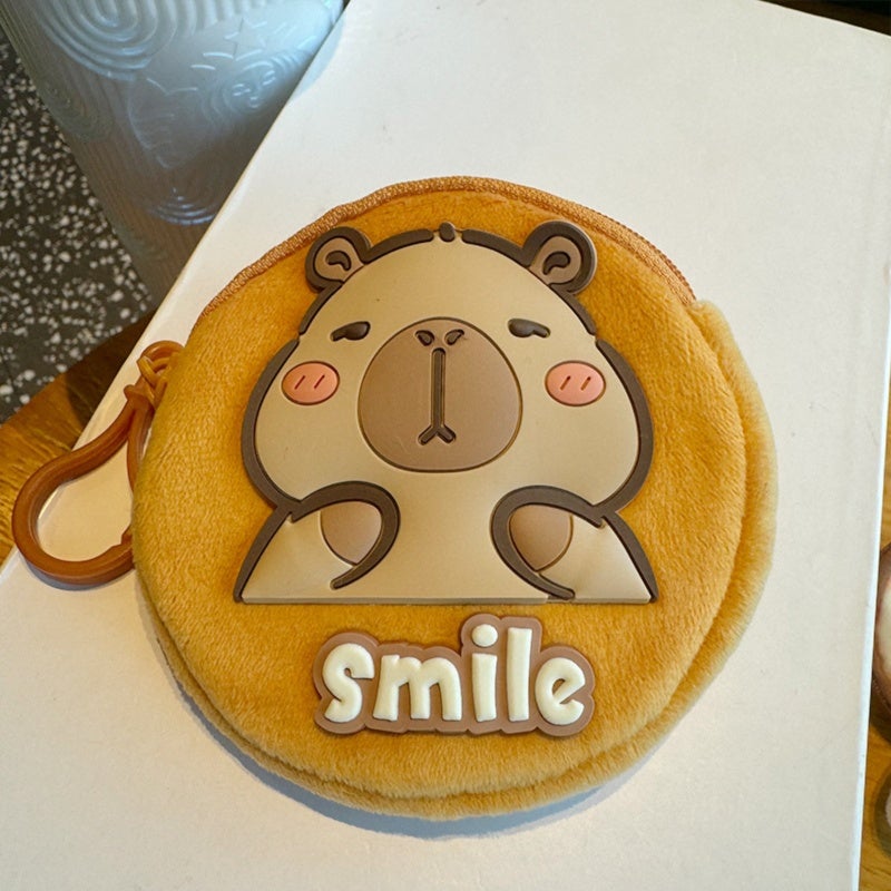 Brown Cartoon Capybara Plush Purse - Soft Comfortable Touch, Multi-Compartment Storage for Earphones Data Cables, Stylish Compact Wallet for Animal Lovers Fashion Enthusiasts - Image 3