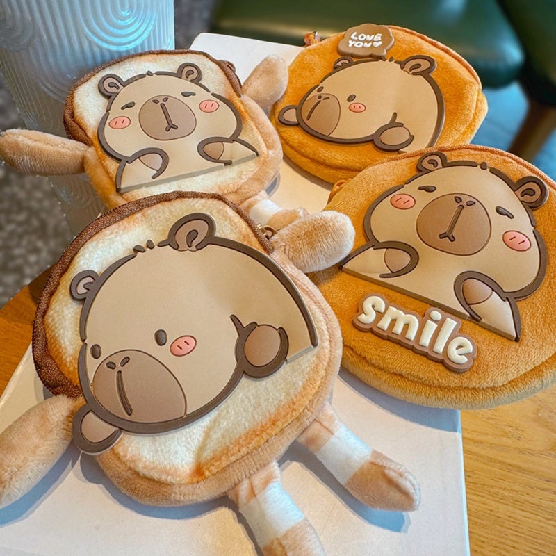 Brown Cartoon Capybara Plush Purse - Soft Comfortable Touch, Multi-Compartment Storage for Earphones Data Cables, Stylish Compact Wallet for Animal Lovers Fashion Enthusiasts - Image 2