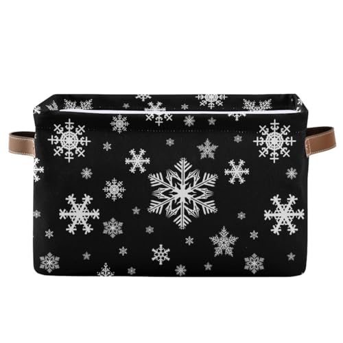 Wamika Winter Snowflake Black Storage Basket Fabric Kitchen Baskets Christmas Holiday Open Home Storage Bins Boxes Foldable Organizer Bag for Baby Cloth Xmas Baskets 16128 Inches - Image 1