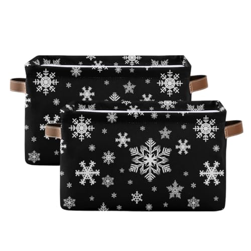 Wamika Winter Snowflake Black Storage Basket Fabric Kitchen Baskets Christmas Holiday Open Home Storage Bins Boxes Foldable Organizer Bag for Baby Cloth Xmas Baskets 16128 Inches - Image 3