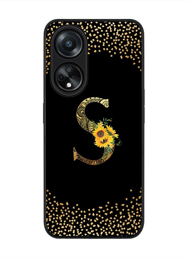 Stylizedd Rugged Black edge case for Oppo A98 5G, Slim fit Thin Cover- Custom Monogram Initial Letter Mandala Floral Pattern Alphabet- S (Black)  - Image 1