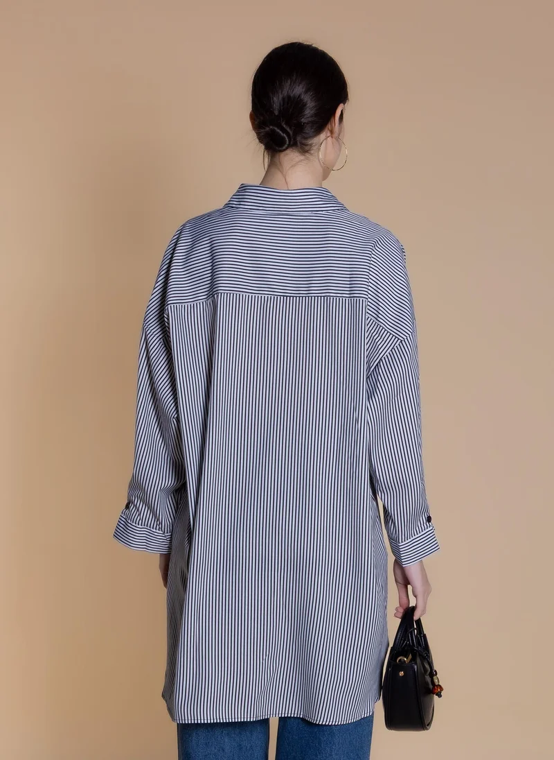 Shapes Blue OVERSIZED STRIPED SHIRT for Women | Best Price UAE