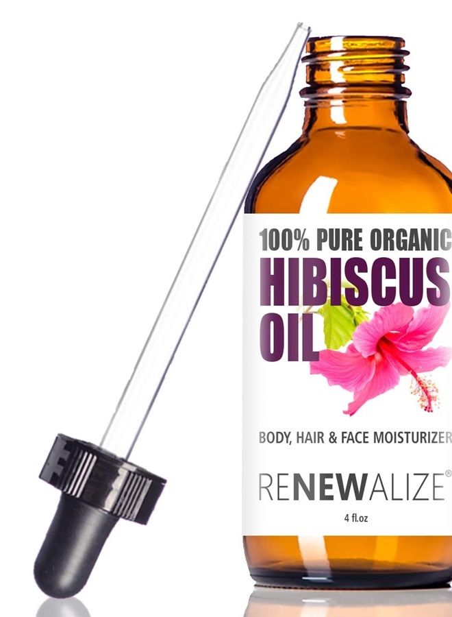 Renewalize Virgin Organic HIBISCUS SEED OIL | Unrefined Cold Pressed 100 Percent Pure | Large 4 fl oz bottle | All Natural Anti Aging and Hair Growth oil - Image 1