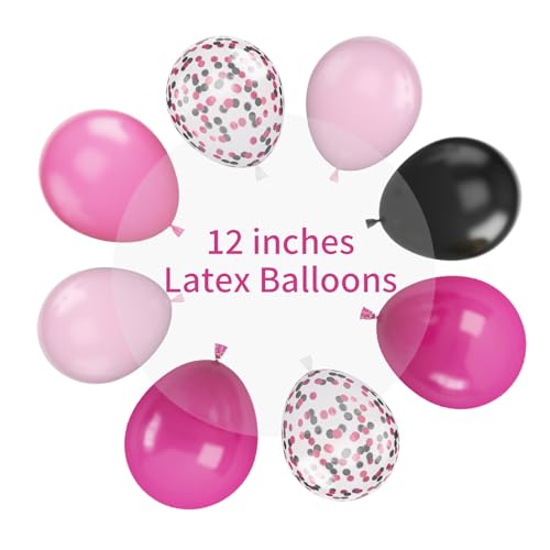 Biapian Pink and Black Balloons, 12 Inch Hot Pink Black Balloons Set with Black Pink Confetti Balloons, Pastel Pink Light Pink Black Balloons for Girl Birthday Party Wedding Decorations - Image 2