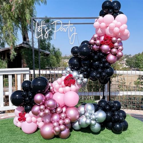 Biapian Pink and Black Balloons, 12 Inch Hot Pink Black Balloons Set with Black Pink Confetti Balloons, Pastel Pink Light Pink Black Balloons for Girl Birthday Party Wedding Decorations - Image 4