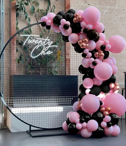 Biapian Pink and Black Balloons, 12 Inch Hot Pink Black Balloons Set with Black Pink Confetti Balloons, Pastel Pink Light Pink Black Balloons for Girl Birthday Party Wedding Decorations - Image 5