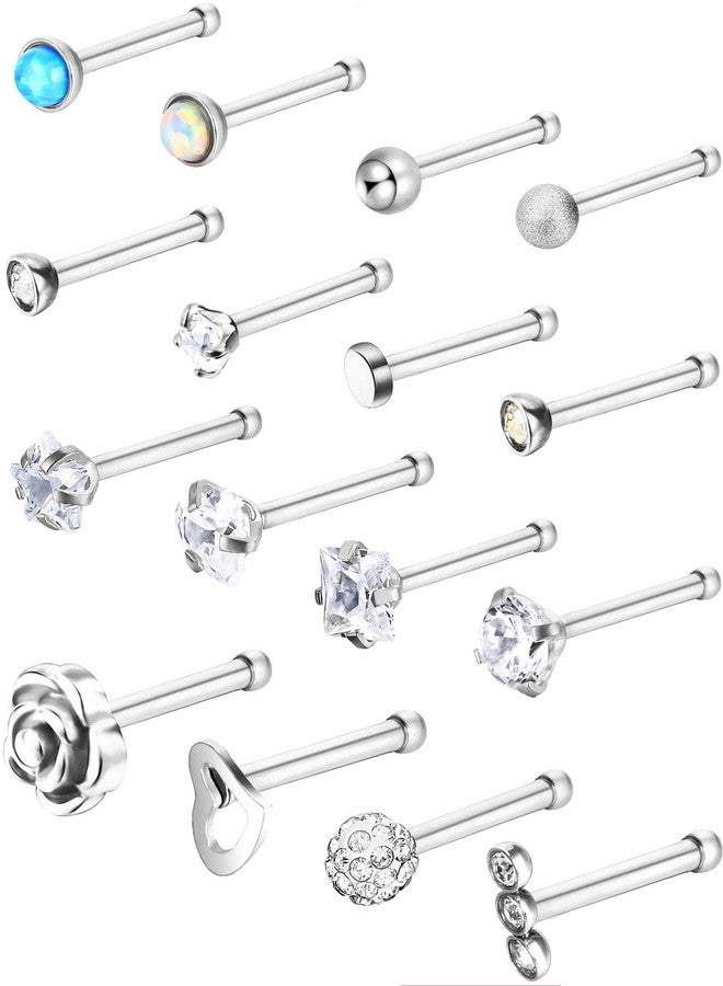 JOVITEC Stainless Steel Nose Stud Set Steel Nose Ring Rose Ball Labret Body Piercing Jewelry for Party Wear or Clothes Matching, 20 G (16 Pieces, Bone Stud) - Image 1