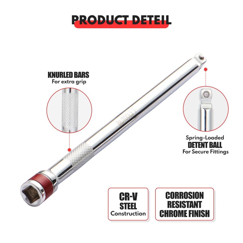 BILITOOLS Wobble Extension Set, 9 PCS 1/4", 3/8" and 1/2" Drive Ratchet Extension Set Flexible, Cr-V Steel - Image 4