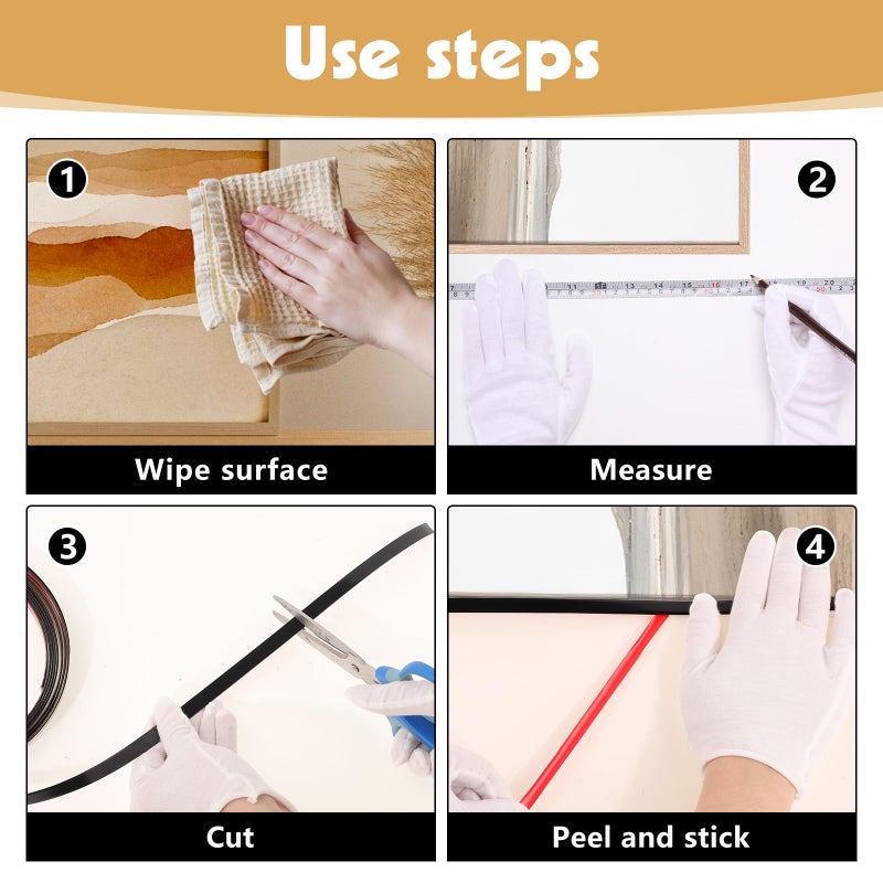 Fyguard Black Trim Peel and Stick 0.4'' W Ã— 394''L Total Strip Tape, 2 Rolls Self-Adhesive Molding Trim Tape for Mirror Frame Border Walls Cabinet Tile Decorative - Image 3