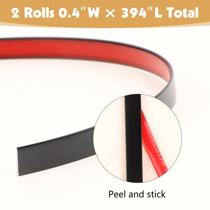 Fyguard Black Trim Peel and Stick 0.4'' W Ã— 394''L Total Strip Tape, 2 Rolls Self-Adhesive Molding Trim Tape for Mirror Frame Border Walls Cabinet Tile Decorative - Image 2
