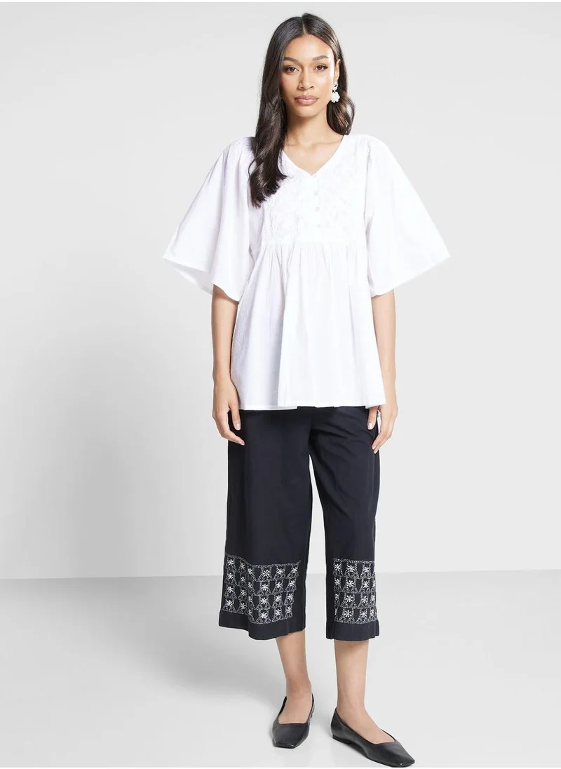 Fabindia Embroidered High Waist Pants