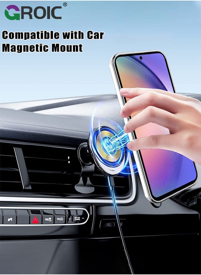 GROIC Case for Samsung Galaxy S24 6.1 Inch with HD Glass Screen Protector, Magnetic Invisible Stand Compatible with MagSafe, Shockproof Clear Back Cover with Metal Ring Holder  - Image 2