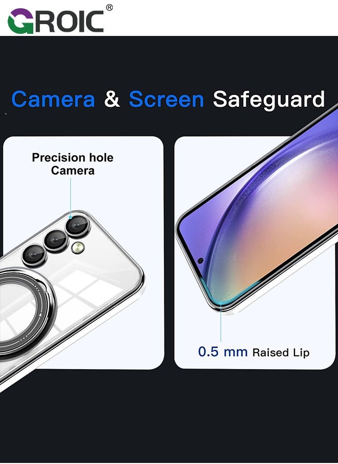 GROIC Case for Samsung Galaxy S24 6.1 Inch with HD Glass Screen Protector, Magnetic Invisible Stand Compatible with MagSafe, Shockproof Clear Back Cover with Metal Ring Holder  - Image 4