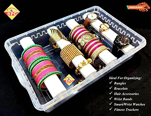 SPC Plastic Adjustable 4 Rod Bangle Box Chudi Set Organizer Jewellery Storage Display Box For Bangles Chudi Bracelet Wrist Watch Hair Bands Scrunchies Accessories, Transparent (2), 38 Cm, 25 Cm, 9 Cm - Image 2