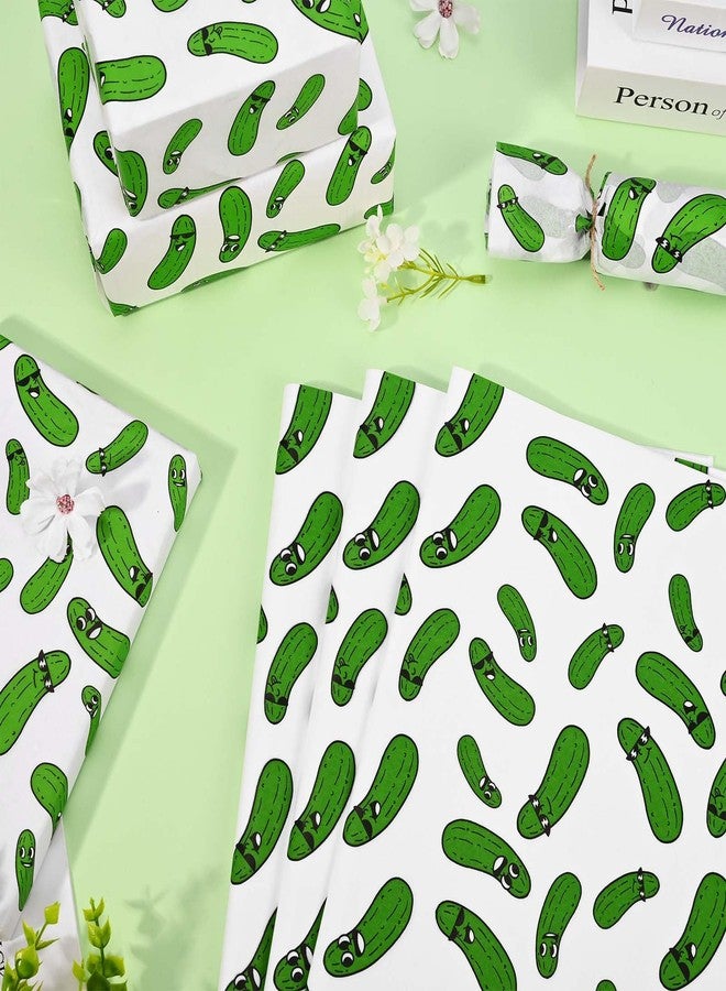 Sanixin 100 Sheets Pickle Tissue Paper Cartoon Funny Pickle Gift Wrapping Paper for Birthday Party DIY Craft,14 x 20 Inches - Image 4