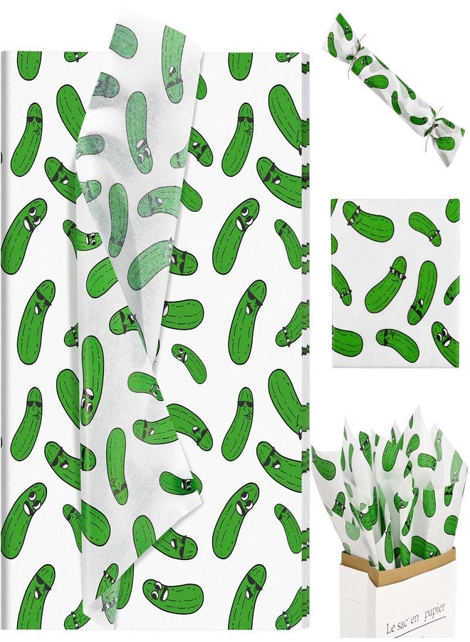 Sanixin 100 Sheets Pickle Tissue Paper Cartoon Funny Pickle Gift Wrapping Paper for Birthday Party DIY Craft,14 x 20 Inches - Image 1