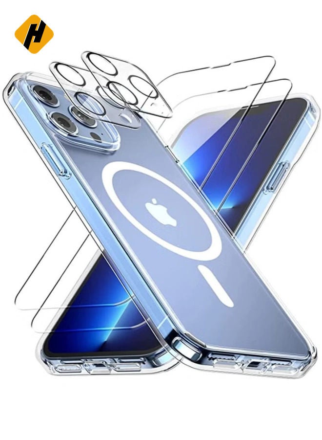 HuHa [1+2+2] Case for iPhone 14 Pro, with 2 Pcs Tempered Glass Screen Protector + 2 Pcs Camera Lens Protector, Clear Magnetic Phone Cover for Mag-Safe (Not Original) (iPhone 14 Pro, Magnetic Clear)  - Image 1