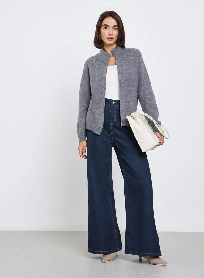 Styli Charcoal Grey Regular Fit Knit Cardigan